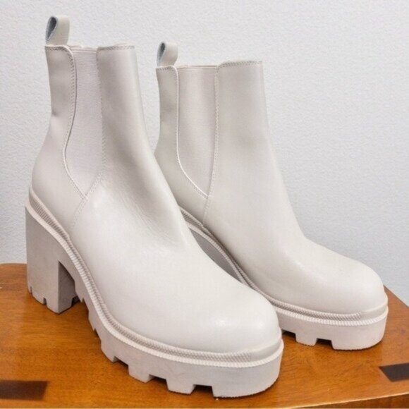 NEW Steve Madden Roxie Chelsea Heel Boot 11 Bone Leather Chunky Lug Sole - Picture 6 of 14